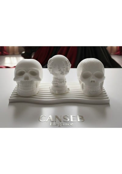 4'lü Kuru Kafa - Skull & Devil Hand Dekor Set - Taş Tozu Beton