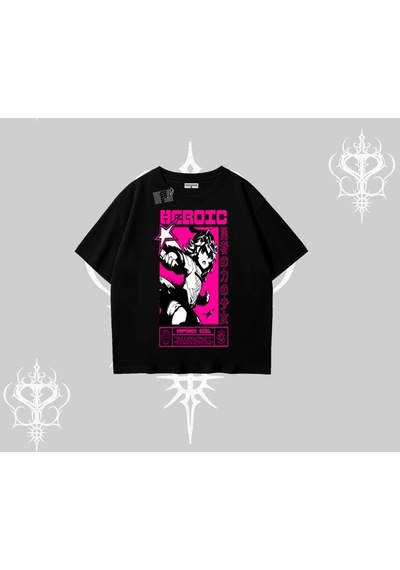 Startmore Startmore Oversize Tshirt Heroic Anime Girl Japon Stil Grafik Baskılı Siyah
