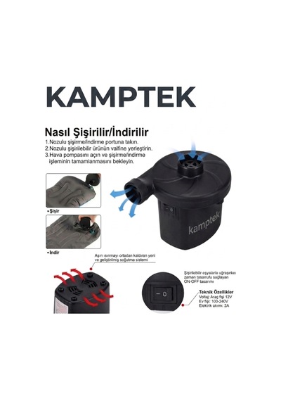 Elektrikli Hava Pompası - 12v/220v Ev Ve Araç Uyumlu - Şişme Yatak, Bot, Havuz Şişirme Pompası