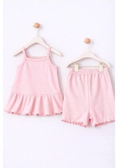 For My Baby Fitilli Kumaş 2 Li Kız Bebek Takım Şortlu Yazlık Pudra Pembe