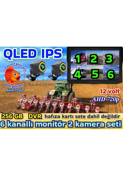 2 Adet 4x3 Cm. Ahd 720p 170 Derece Balık Gözü Kamera 10 İnç 6 Kanallı Qled Ekran 12 V 256 Gb