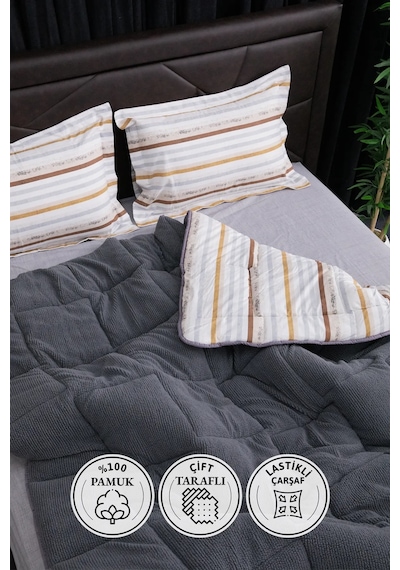 Oso Blanco Sherpa Çift Kişilik Comforter Uyku Seti - Antrasit