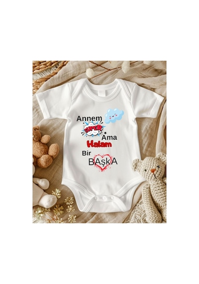 Lupi Hala Yazılı % 100 Pamuk Bebek Zıbın 7 ekru
