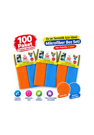 Magic Schine Microfiber Havlu + Baklava Cam Bezi 30 40 2'li 100 Paket