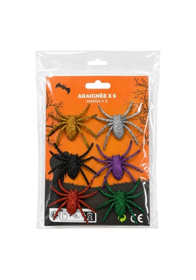 Halloween Cadılar Bayramı 6'lı Renkli Simli Örümcek Süs Seti 5x6 Cm Dekoratif Örümcek Tüm Yaşlar