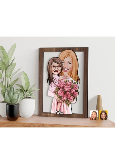 Bk Gift Kişiye Özel Anne Kız Karikatürlü 3d Ahşap Tablo-20, Anneye Hediye, Karikatürlü Tablo Kobitmeyen138367 Bk Gift