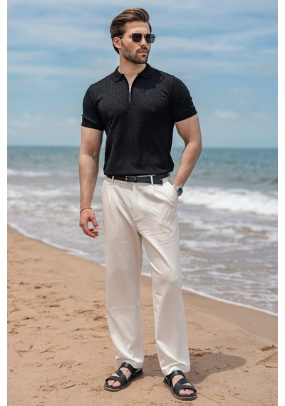 Madmext Siyah Regular Fit Polo Yaka Triko Erkek Tişört E7503