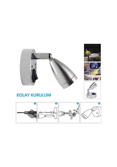 Karavan & Tekne Döner Tip Led Okuma Lambası 12v - Gri