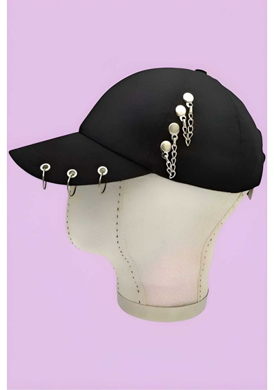 Tezzgelsin Unisex Arkadan Ayarlanabilir K Pop Tasarım Piercing Kep Şapka Siyah