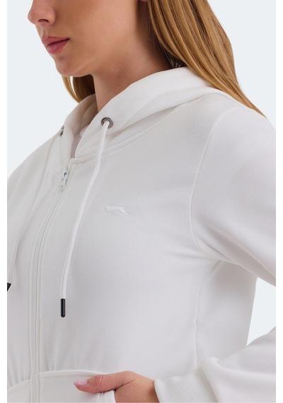 Slazenger Katya Kadın Fermuarlı Kapüşonlu Cepli Beyaz Sweatshirt Beyaz