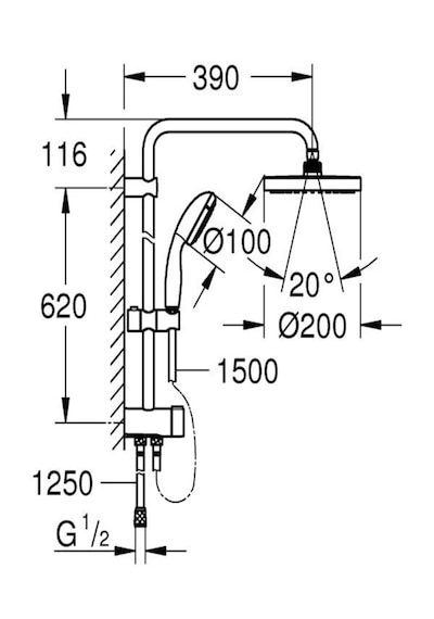 Grohe 27389002 New Tempesta Sistem 200 Duvar Bağlantılı Divertörlü Duş Seti Krom