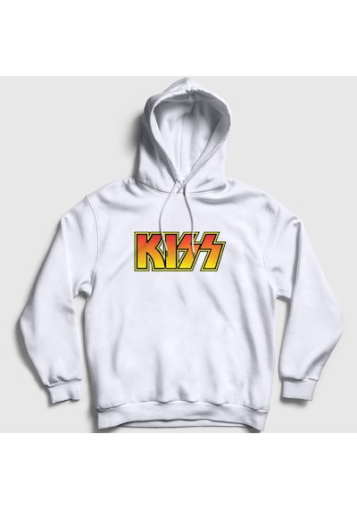 Presmono Unisex Logo Kiss Kapüşonlu Sweatshirt Beyaz