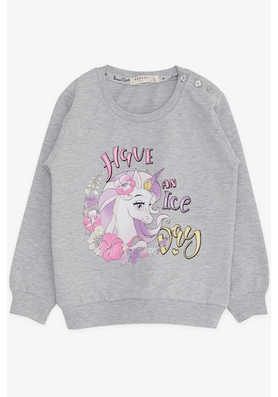 Breeze Kız Çocuk Sweatshirt Unicorn Baskılı 2-6 Yaş - Gri Melanj Gri