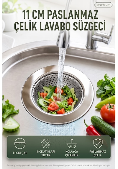 11 Cm Paslanmaz Çelik Lavabo Süzgeci Mutfak Evye Gider Süzgeci Tıkanıklık Önleyici İnce Çöp Tutucu Gri