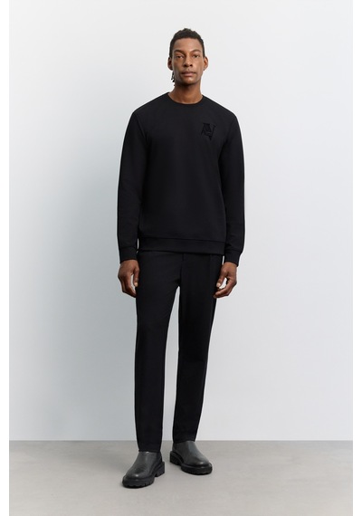 Avva Erkek Siyah Bisiklet Yaka Baskılı Pamuklu Regular Fit Sweatshirt A62y1273