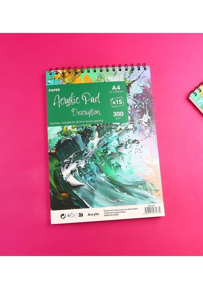 A4 Spiralli Akrilik Sketchbook Resim Defteri, 300gr, 15 Yaprak