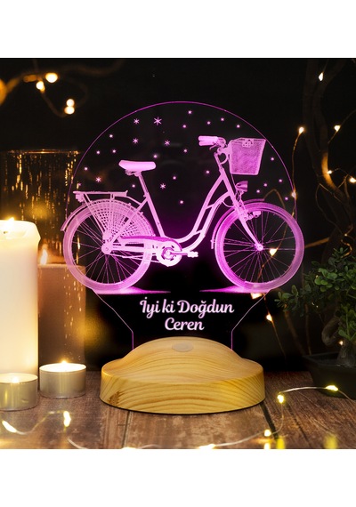 Nostaljik Bisiklet İsimli Doğum Günü Hediyesi 3 Boyutlu Led Lamba
