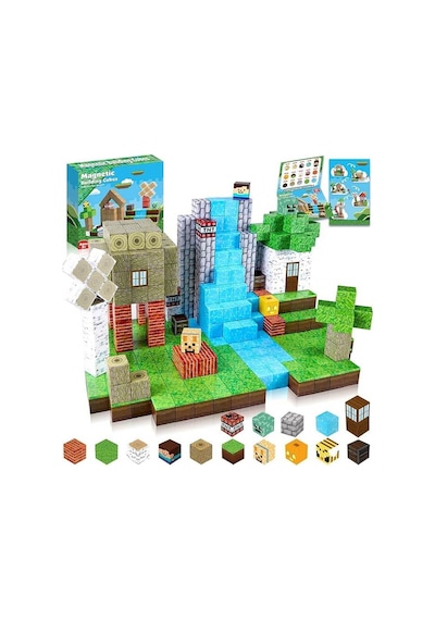 Minecraft Temalı Manyetik Yapı Küpleri Orman & Şelale Seti 100 Parça Roro00102