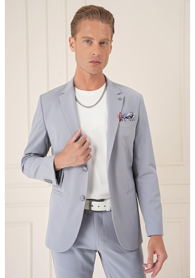 Efor Comfort Fit Çift Yırtmaç Fleto Cep Esnek Pamuk Casual Gri Mavi Ceket C 675 Gri - Mavi
