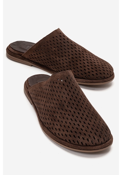 Luvishoes Melara Kahverengi Süet Hakiki Deri Delikli Önü Kapalı Kadın Terlik