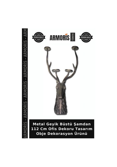 Metal Geyik Büstü Şamdan 112 Cm Ofis Dekoru Tasarım Obje Dekorasyon Ürünü