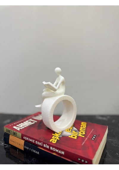 Kitap Okuyan Figür Biblo 15 Cm Beyaz Minimalist Kitaplık Dekoru