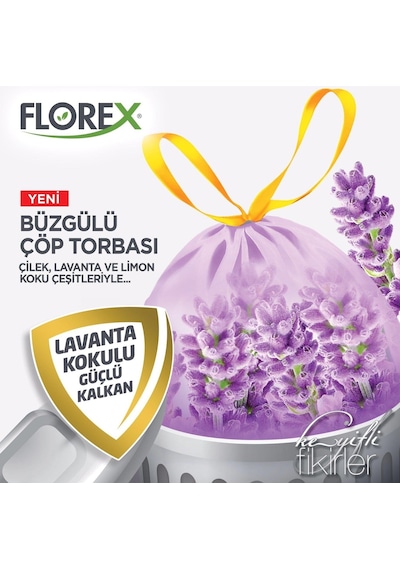Florex 40 L Büzgülü Lavanta Kokulu Çöp Torbası Poşeti 2 x 10'lu 55 x 60 CM
