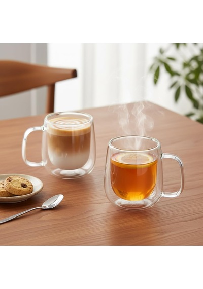 Lexroo 2'li Çift Cidarlı Cam Fincan Seti - 100 Ml Isıya Dayanıklı Espresso Ve Türk Kahvesi Bardağı Çok Renkli