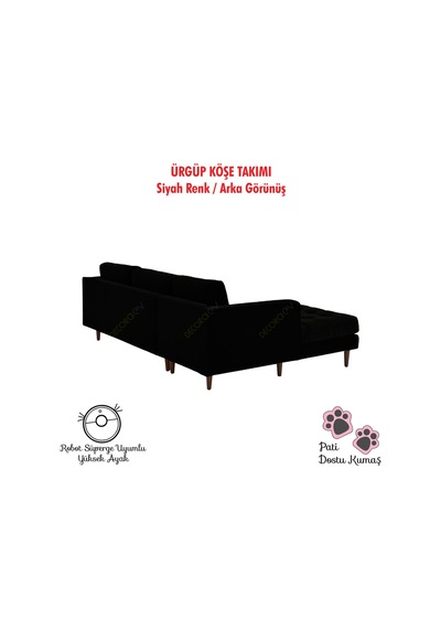 Ürgüp Modern Köşe Koltuk Takımı -siyah- Sol Köşe-baby Face Yumuşak Kumaş Siyah