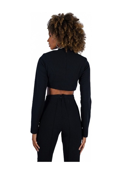 Holly Lolly Crop Model Dekolteli Bel Bağlamalı Lui Bluz Siyah