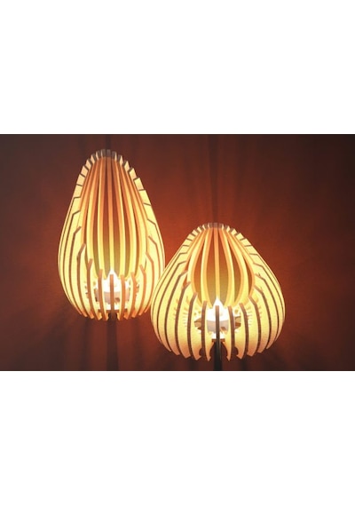 Damla 2'li Tealight Mumluk Ahşap Mumluk + Led Pilli Mum Ham Mdf