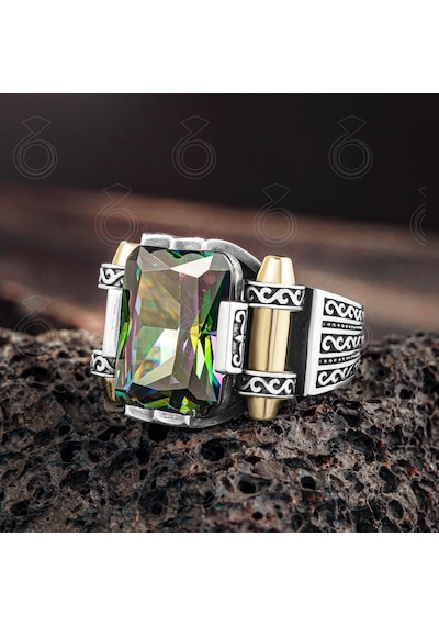 925 Ayar Gümüş Mistik Topaz Taşlı Erkek Yüzük (553202604)