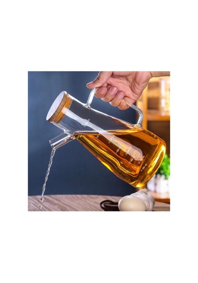Dekoratif Bambu Kapaklı Borosilikat Cam Yağdanlık Sirkelik Limonluk Sosluk 900 Ml Şeffaf
