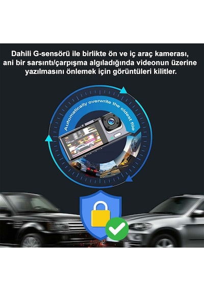 1080p 3 Kameralı Araç İçi Yol Güvenlik Kamerası
