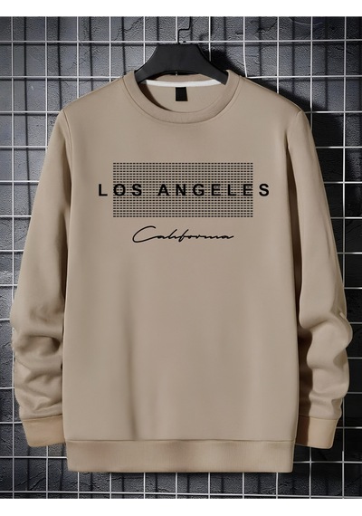 Startmore Bej Unisex Kadın/erkek Detaylı Los Angeles Özel Baskılı Renkli Oversize Bisiklet Yaka Pamuklu