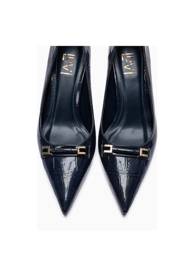 Luvishoes Poesy Lacivert Baskı Tokalı Kadın Topuklu Ayakkabı