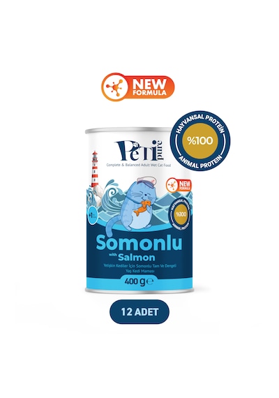 Somonlu Yaş Konserve Yetişkin Kedi Maması, Jöle İçinde Parça Etli, 400 Gr X 12 Adet