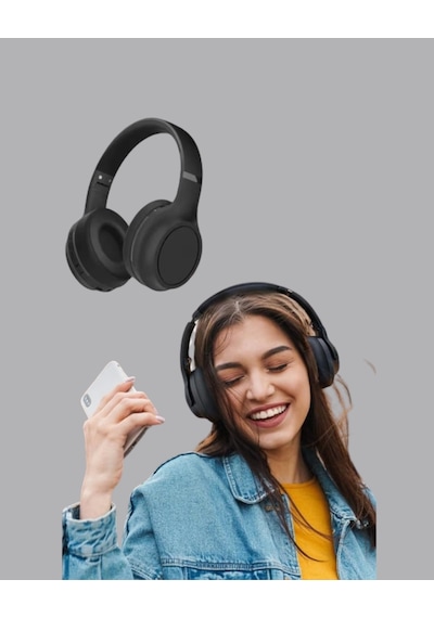 Bluetooth 5.0 Siyah Kablosuz Kulaklık 18 Saat Batarya Katlanabilir Tasarım Yeni Nesil