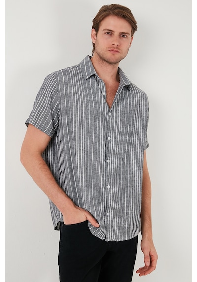 Buratti Çizgili Pamuklu Slim Fit Kısa Kollu Erkek Gömlek Cf23S116097 Siyah