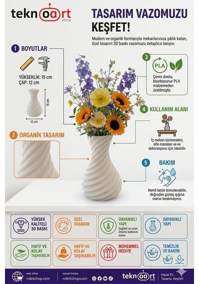 İskandinav Tarzı Spiral Plastik Vazo 18 Cm. Ten Rengi