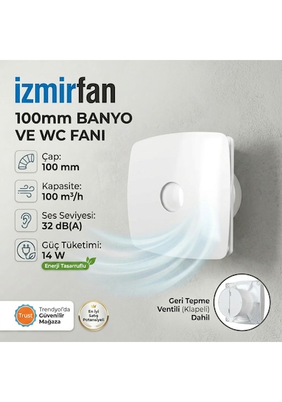 Fine 100 Bd Dekoratif Sessiz Banyo Fanı - Geri Tepme Valfli Mutfak Ve Wc Aspiratörü