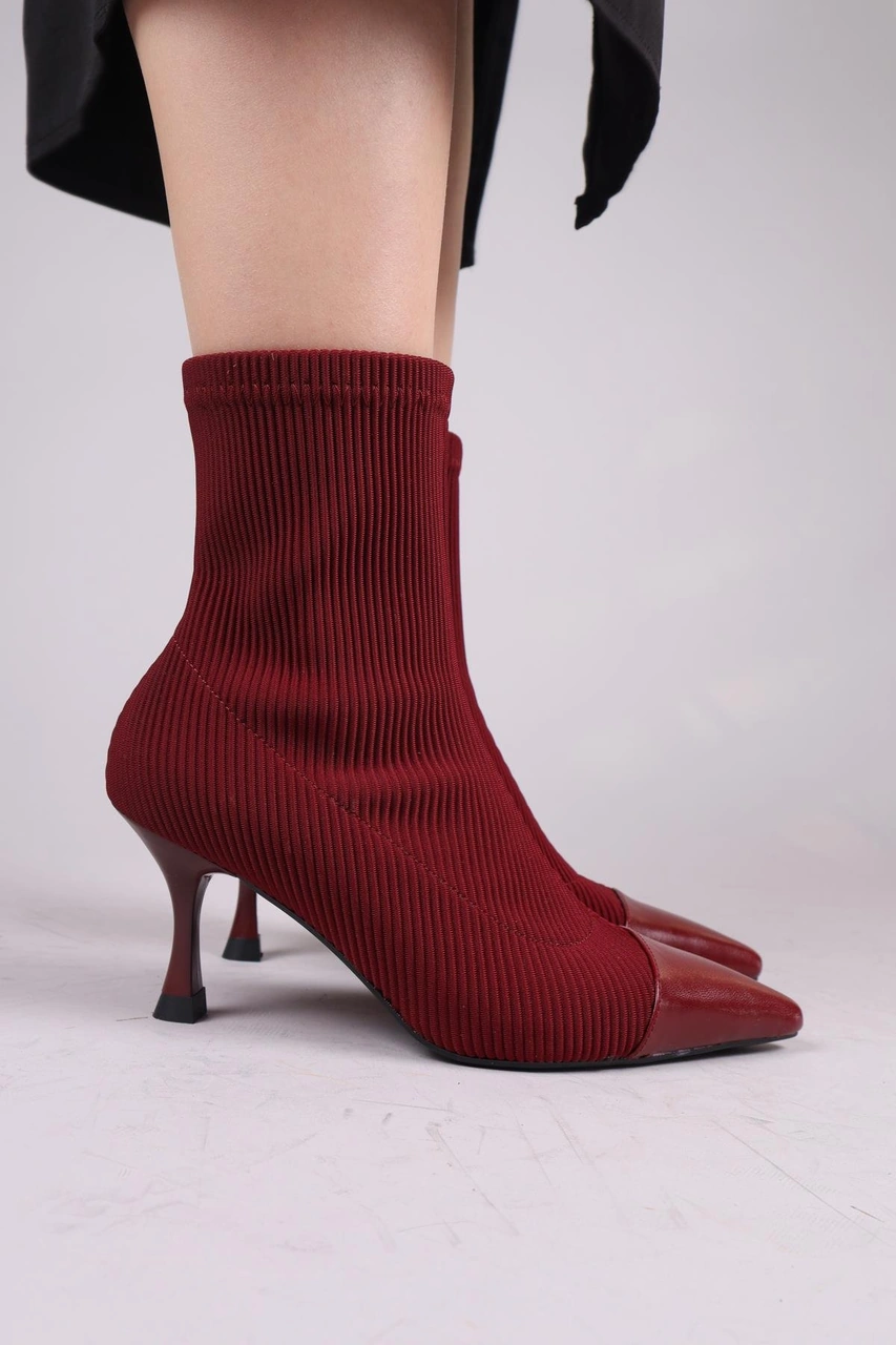Virrey Cilt Garnili Strech Topuklu Bot Bordo-8395 Bordo