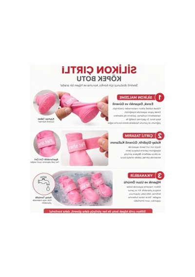 Akınalbella Su Geçirmez Pembe Renkli Köpek Botu, 4'lü Set, Koruyucu Antrasit