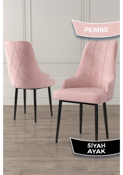 Canisa Trex Serisi 1.sınıf Babyface Kumaş Siyah Metal Ayak 4 Adet Pembe Sandalye Sandalye Pembe Ayaklar Siyah