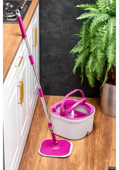 Çift Kovalı Otomatik Mop Temizlik Seti Temiz & Kirli Su Ayrışmalı, Kendini Sıkan Mikrofiber Paspas