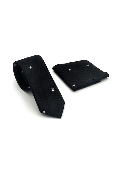 Gaffy Siyah Şal Desenli Dokuma Kumaş Mendilli Slim Fit Kravat // Sdk-2604-1 Siyah