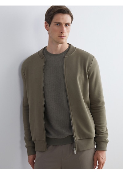 LC Waikiki Lc Waıkıkı Haki Kolej Yaka Erkek Kalın Fermuarlı Sweatshirt