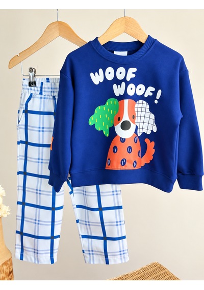 Elzo Collection Erkek Çocuk Woof Yazı Ve Köpek Baskılı Sweatshirt Kareli Gabardin Denim Pantolon Alt Üst Takım Çok Renkli Elzo Collection Erkek Çocuk Woof Yazı Ve Köpek Baskılı Sweatshirt Kareli Gabardin Denim Pantolon Alt Üst Takım Çok Renkli