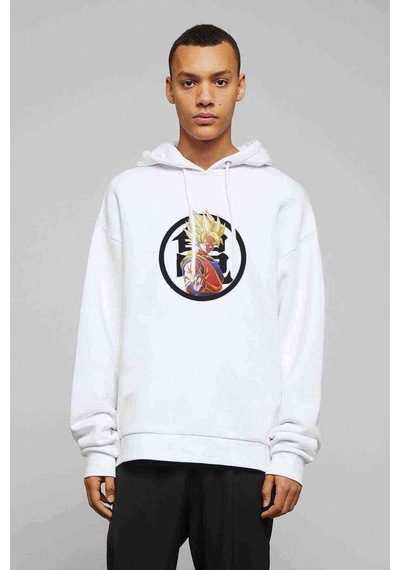 Anime Dragon Ball Baskılı Beyaz Erkek Örme Kapşonlu Sweatshirt (531046794)