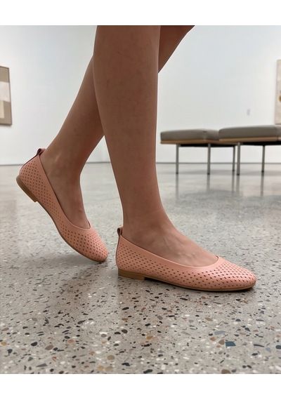 Futsishoes Bella Pembe Hakiki Deri Lazer Kesim Kadın Babet